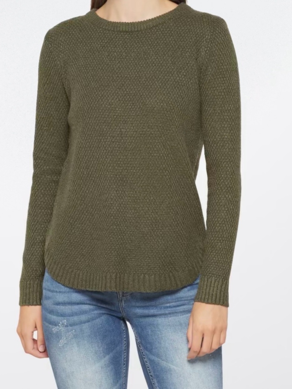 Pink Clover Nickole Textured Crewneck Sweater - Olive Green
